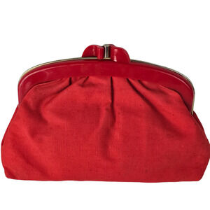 Vintage 1980s red fabric clutch kiss lock purse bag